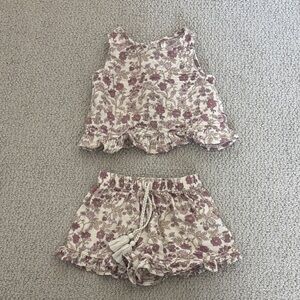 Rylee + Cru Floral Patterned Set in Cream and Purple